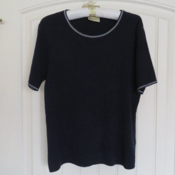 *Vintage* bhs Navy Blue Knit Top Size 16 (K376) - Picture 1 of 7